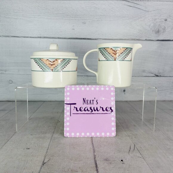 Mikasa Intaglio SANTA FE CAC24 Southwest Aztec Design Creamer & Sugar Bowl Set - Picture 1 of 16